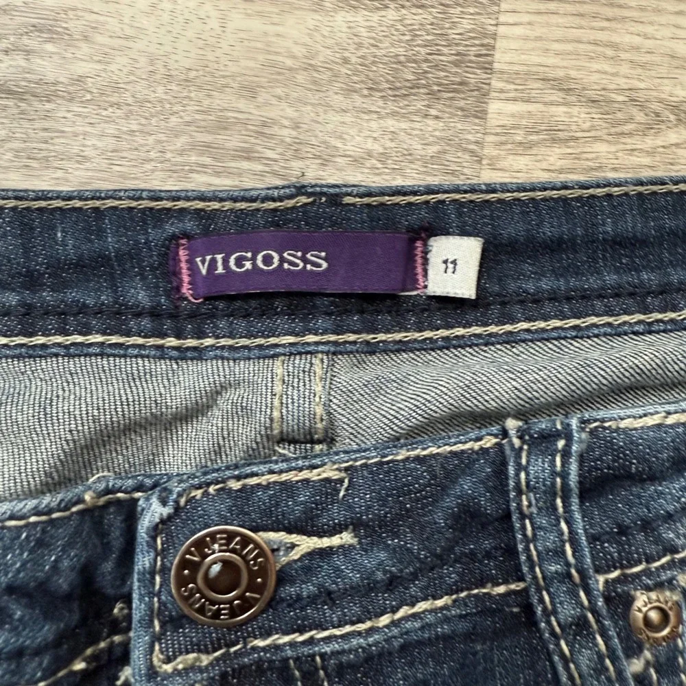 Vigoss Women Blue Distressed Denim Bermuda Shorts Size 11‎ Cuffed Frayed Hem